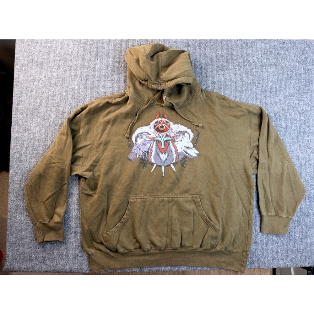 Princess Mononoke Studio Ghibli Hoodie 2XL Olive Green Graphic Pullover Anime XL